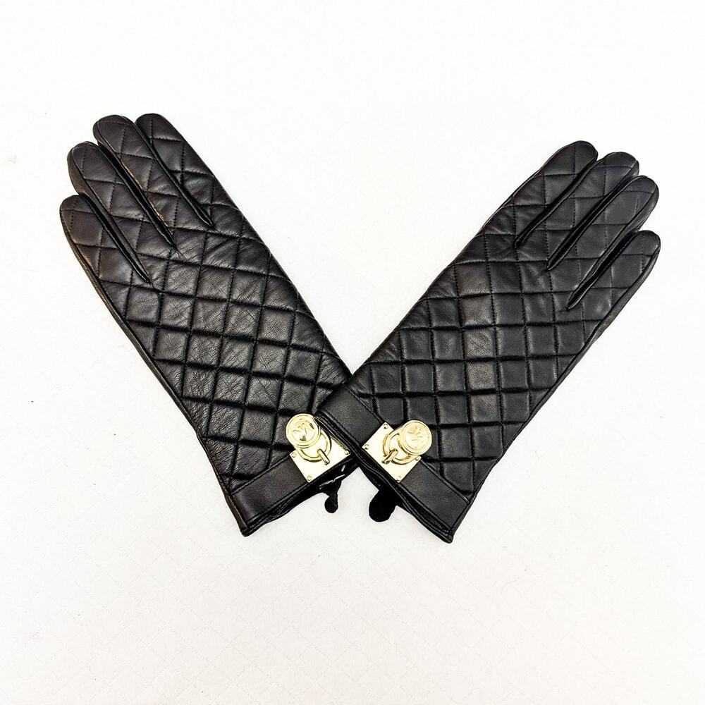 MICHAEL Michael Kors Quilted Leather Hamilton Lock Gloves with Touch Tips Sz L - Picture 2 of 5